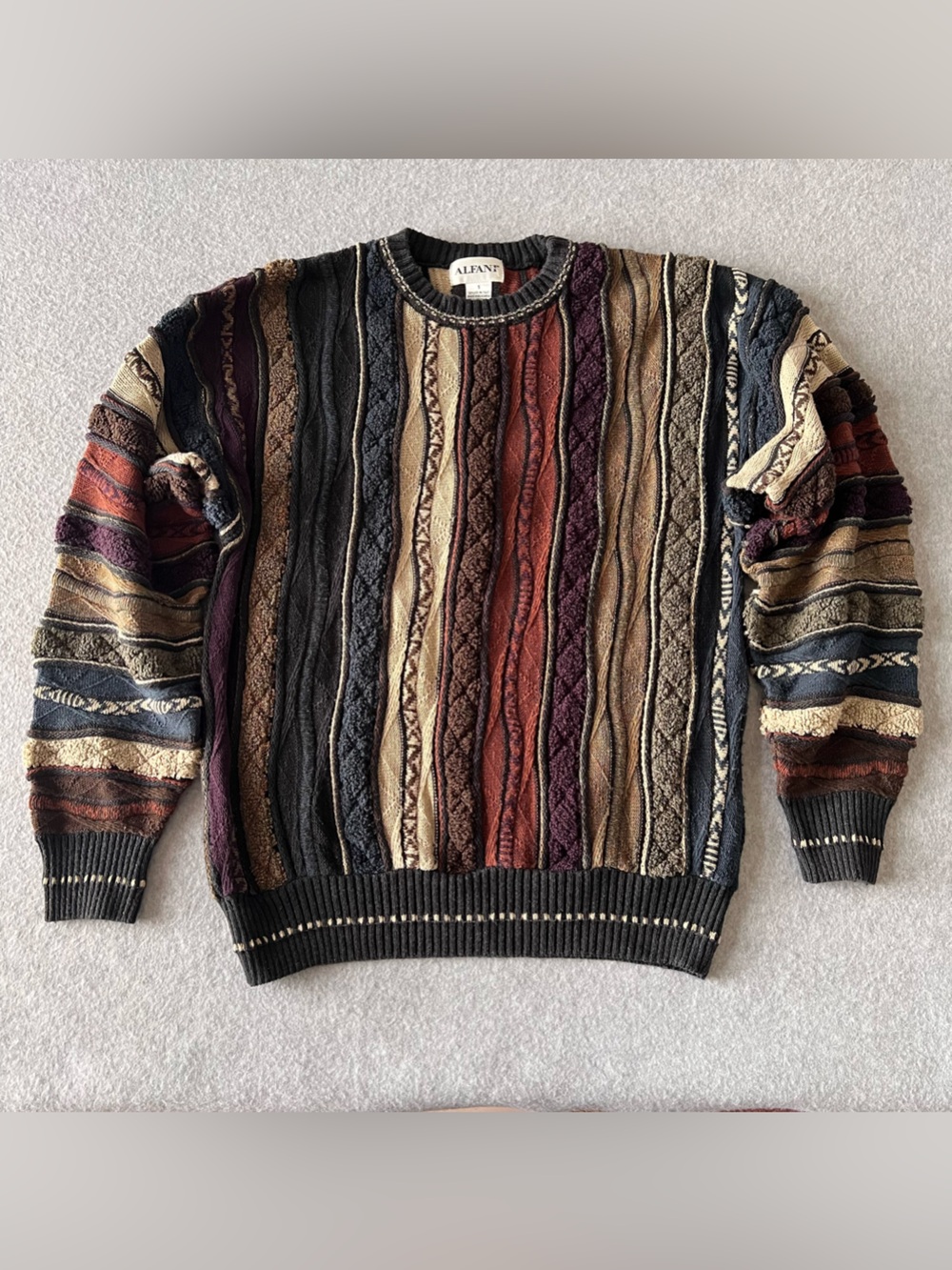 Alfani Cotton Textured Men’s Sweater Size Small Coogi Colorful Vintage 90’s Y2K